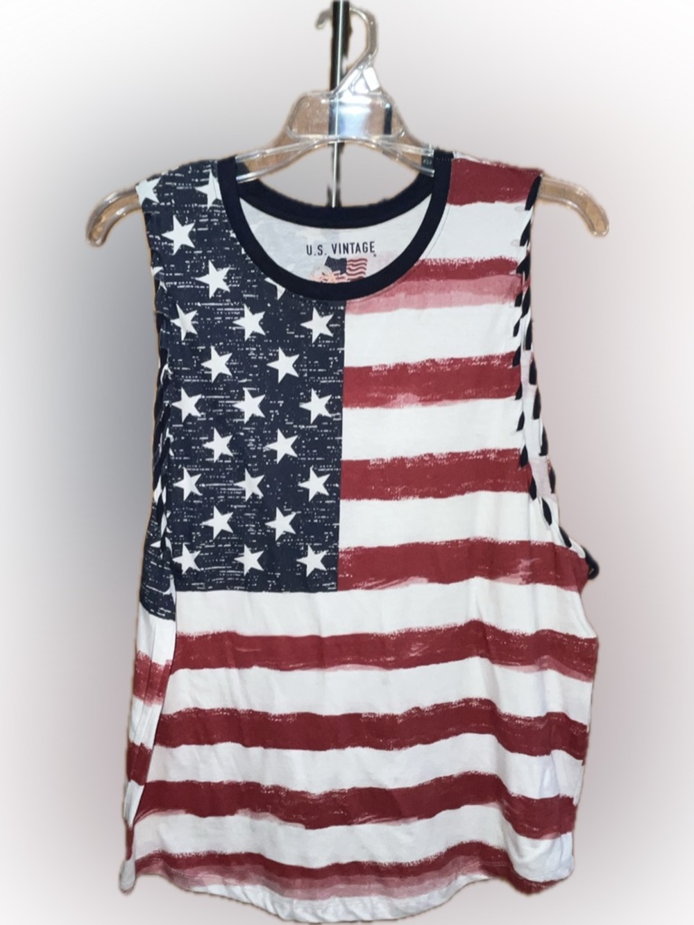 U.S. Vintage American Flag Tank Top with Whipstitch Detail